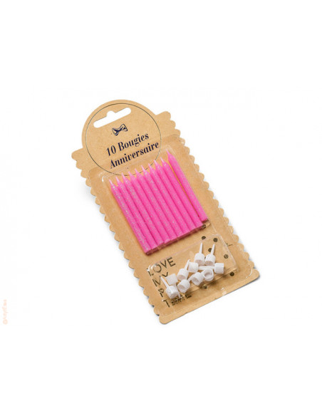 2 10 Bougies Anniversaire Fuchsia Pailletées 6cm