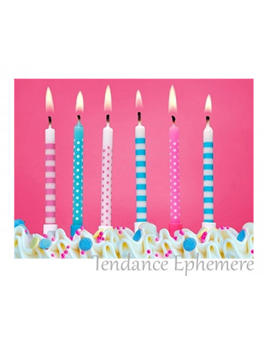 1 6 Bougies Anniversaire Rayure et Pois Rose et Bleu