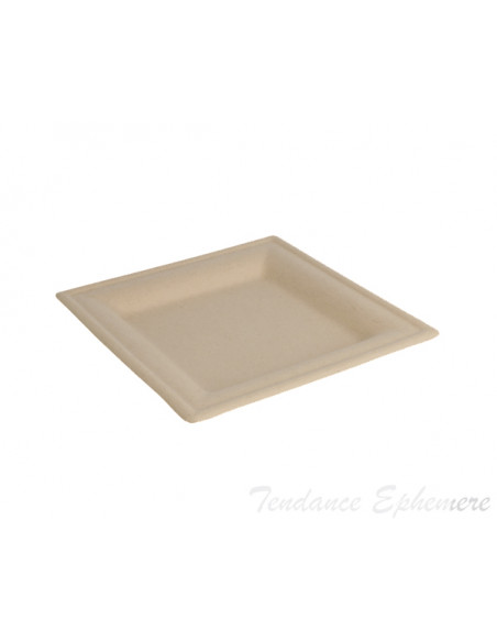 3 Assiette Biodégradable Canne à Sucre Naturelle Carrée 16 cm - 50