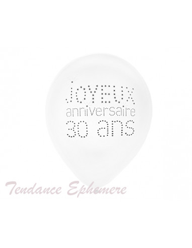 1 Ballon Joyeux Anniversaire Blanc 30 Ans