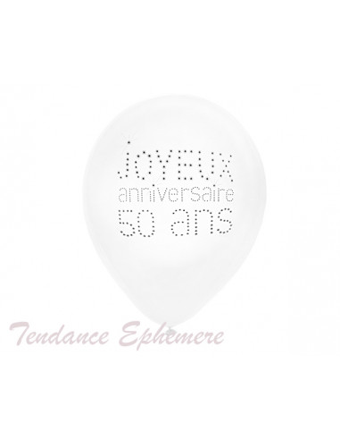 Ballon Anniversaire 50 Ans Blanc Et Noir Paquet De 8 2 10