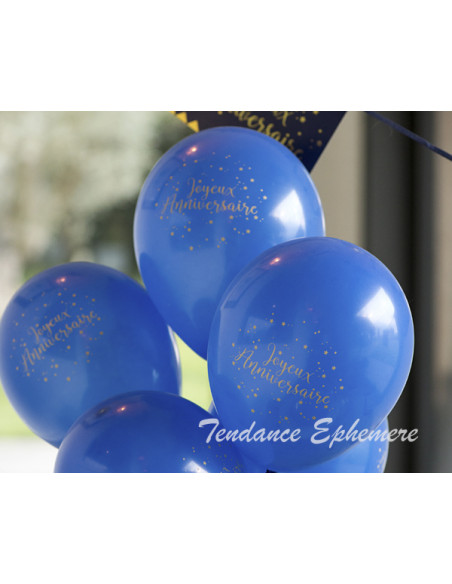 2 8 Ballons Joyeux Anniversaire Bleu Marine Or