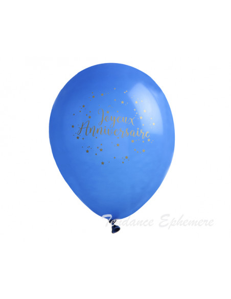 8 Ballons Joyeux Anniversaire Bleu Marine Or