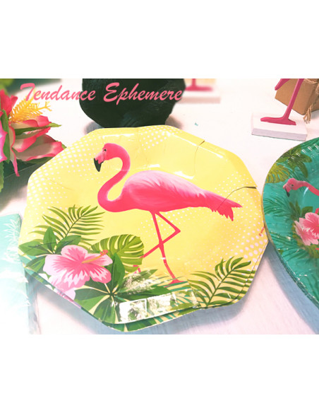 1 Assiette Carton Flamant Rose 18cm