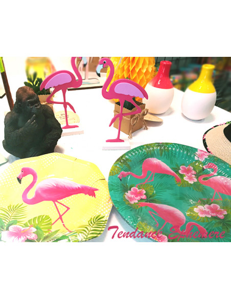 2 Assiette Carton Flamant Rose 18cm