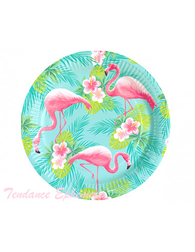 1 Assiette Carton Flamant Rose 23cm