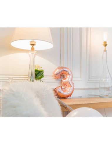 1 Ballon Chiffre 3 Aluminium Rose Gold 36cm