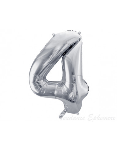 1 Ballon Chiffre 4 Aluminium Argent 86cm