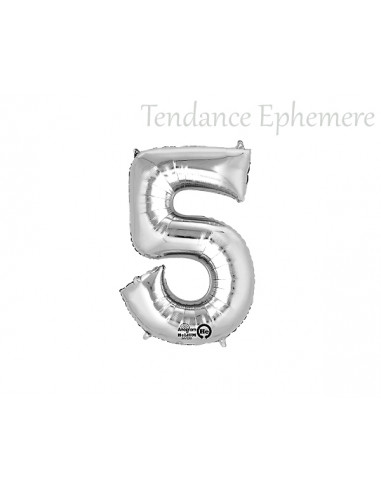 1 Ballon Chiffre Argent 5 Mylar 36cm