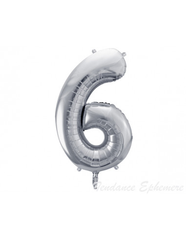 1 Ballon Chiffre 6 Aluminium Argent 86cm