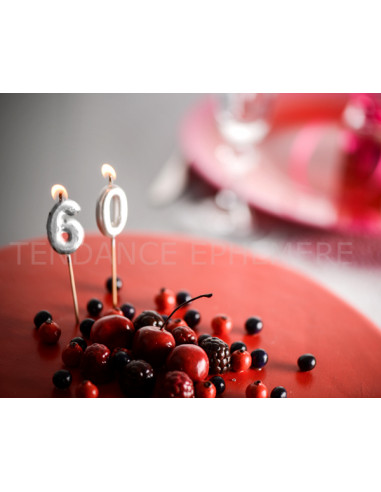 1 Bougie sur Pique Anniversaire 60 ans Argent