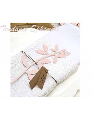 1 Marque Place Feuille Rose Pastel + Etiquette