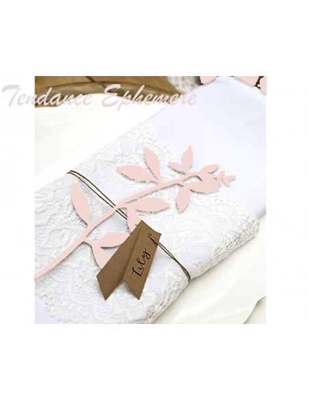 1 Marque Place Feuille Rose Pastel + Etiquette