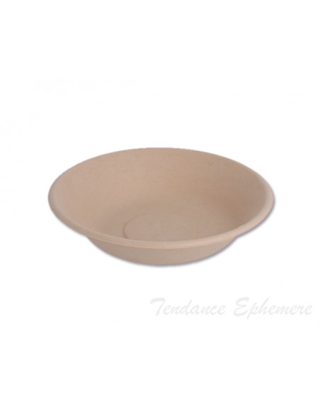 1 Assiette Biodégradable Canne à Sucre Naturelle Creuse Ronde 460ml - 50