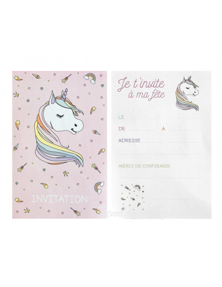 3 Carte Invitation Licorne