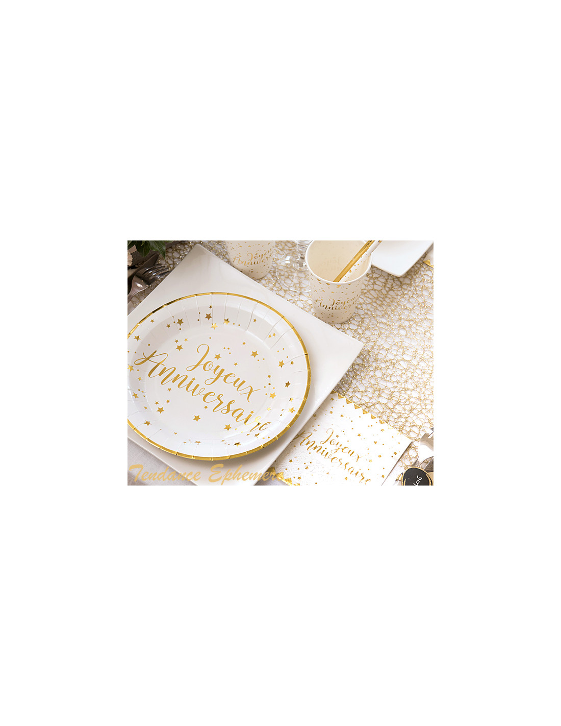 Assiette Jetable Joyeux Anniversaire Or - Paquet de 10 - 3.65€