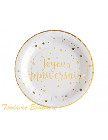 Assiette Carton Ronde Joyeux Anniversaire Or