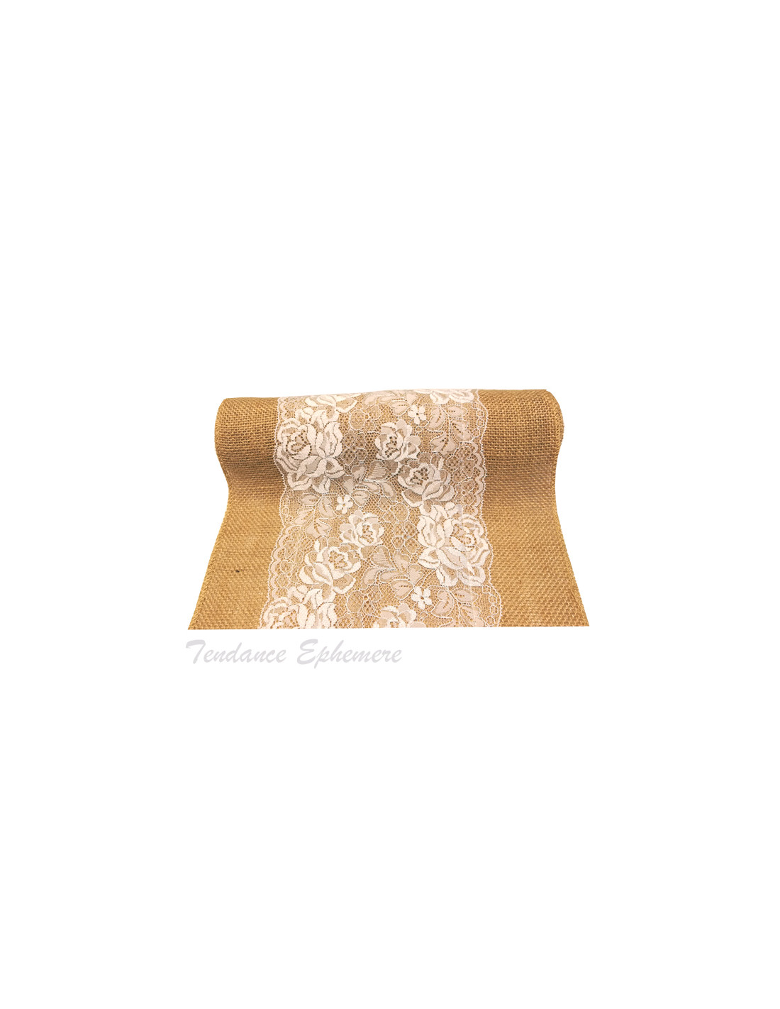 Chemin de table champetre mariage toile de jute et dentelle