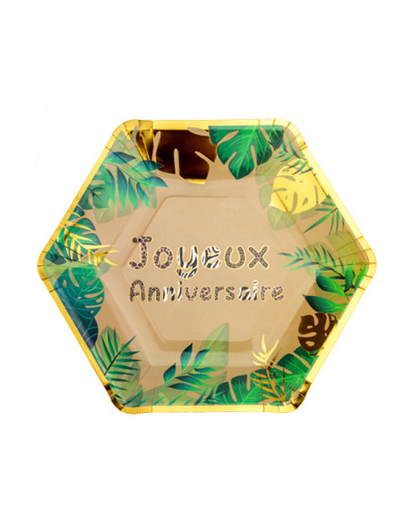 2 Assiette Carton Anniversaire Jungle Or 23cm