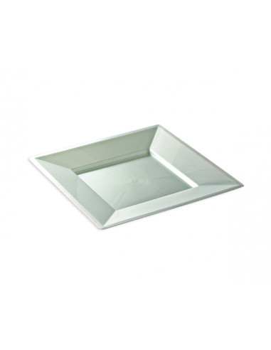 1 Assiette Plastique Carrée Blanc Nacré 18cm