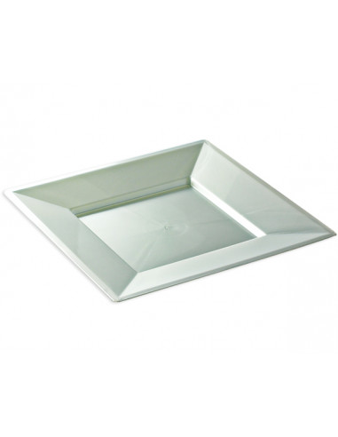 1 Assiette Plastique Carrée Blanc Nacré 24cm