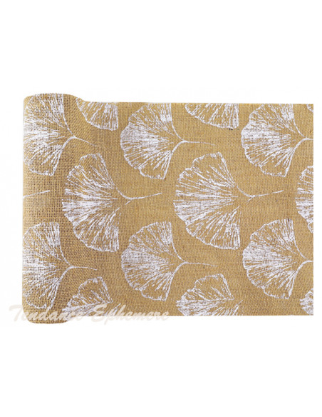 2 Chemin de Table Toile de Jute Feuille Ginkgo 3m