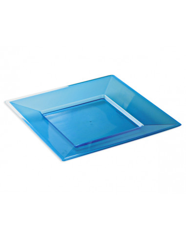 1 Assiette Plastique Carrée Cristal Bleue 24cm