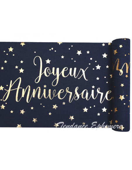 2 Chemin de Table Joyeux Anniversaire Bleu Or 5m