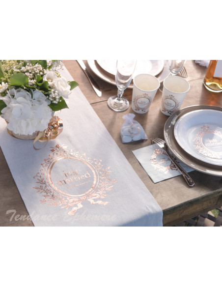 Chemin de Table Coton Joyeux Anniversaire Rose Gold 3m