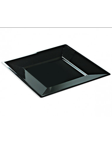 1 Assiette Plastique Carrée Noire 24cm