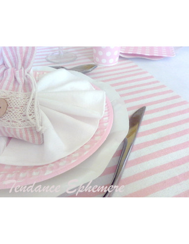 1 Chemin de Table Lin Rayé Rose 5m