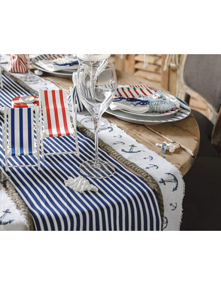 Chemin de Table marinière - Thème Mer Bleu et Blanc - 5m - 8,20€