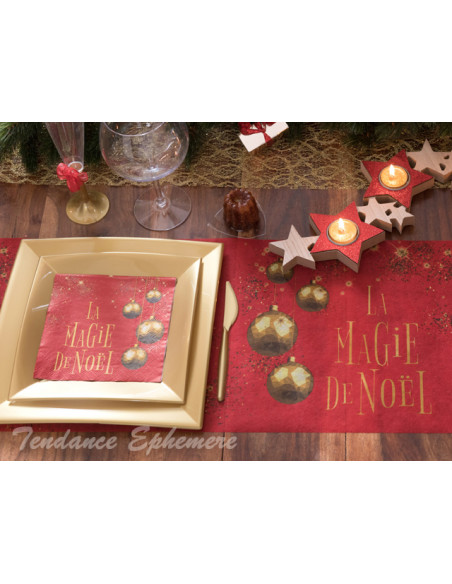 1 Chemin de Table La Magie de Noël Rouge 5m