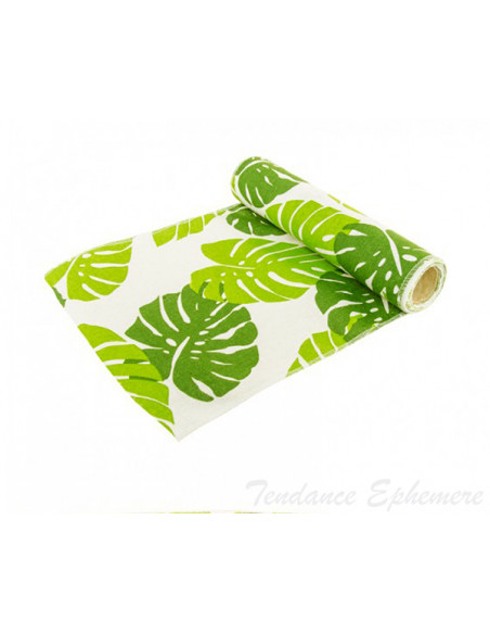 2 Chemin de Table Feuilles Monstera Lin 3m