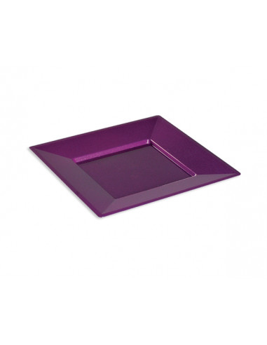 1 Assiette Plastique Carrée Prune Pailleté 18cm