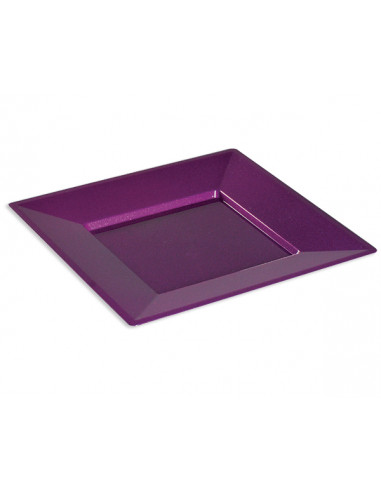 1 Assiette Plastique Carrée Prune Pailleté 24cm