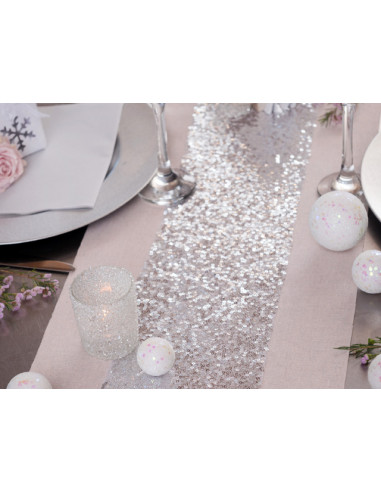 Chemin de Table Sequins Argent 3m