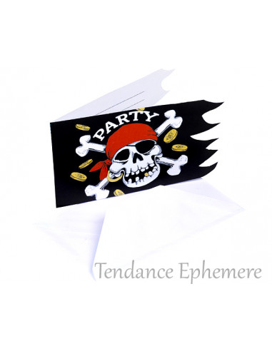 1 Carte Invitation Pirate Tête de Mort