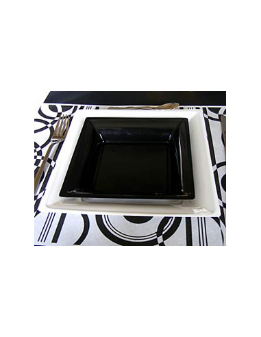 1 Assiette Plastique Carrée Noire 16,5cm