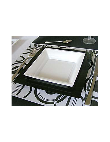 1 Assiette Plastique Carrée Noire 21,5cm