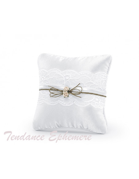 2 Coussin D alliances Tissu Dentelle Blanc 16cm