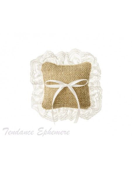 2 Coussin D alliances Jute Dentelle Blanche 10cm