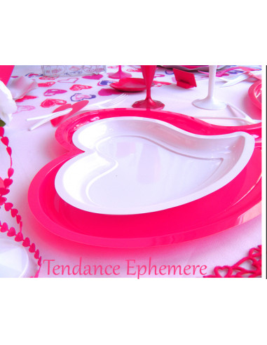 1 Assiette Plastique Coeur Fuchsia 31cm