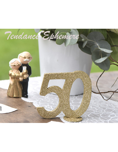 Centre de Table 50 Ans or Pailleté - Noces d'Or - Anniversaire - 2.50€