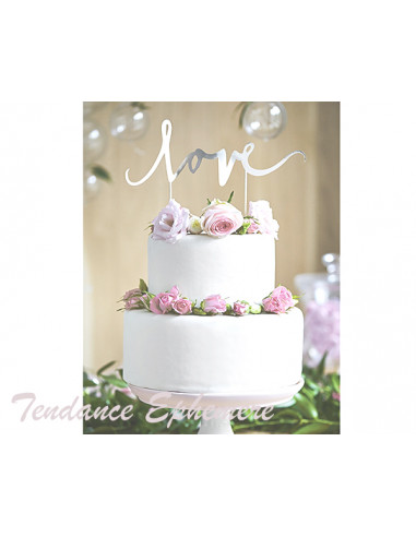 1 Topper Gâteau LOVE Argent sur Pic