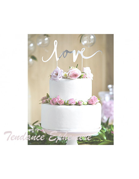 1 Topper Gâteau LOVE Argent sur Pic