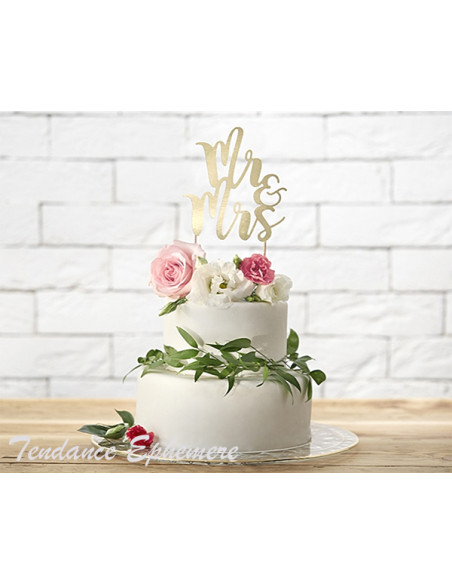 1 Topper Gâteau Mr & Mrs Or sur Pic