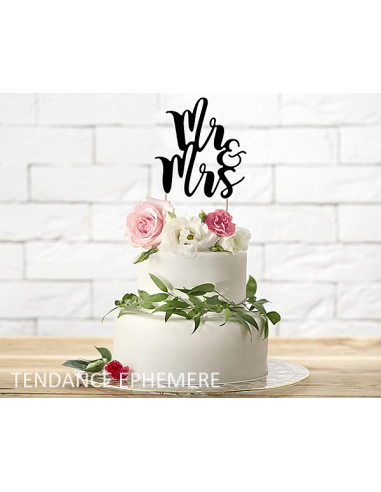 1 Topper Gâteau Mr & Mrs Noir sur Pic