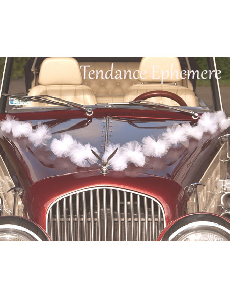 1 Décoration de Voiture Pompon Tulle Blanc 2m