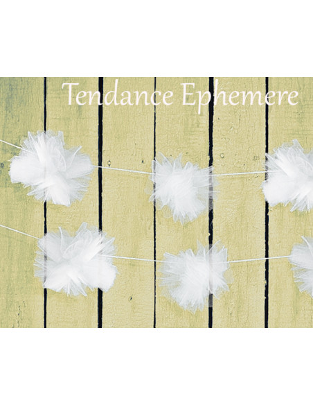 3 Décoration de Voiture Pompon Tulle Blanc 2m